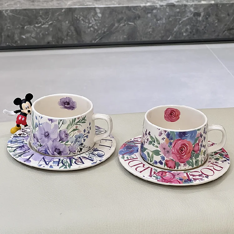 Vintage Floral Pattern Ceramic Cup with Underglaze Color IN Stock INs Style Design Tea Cup for Exquisite Afternoon Tea Set