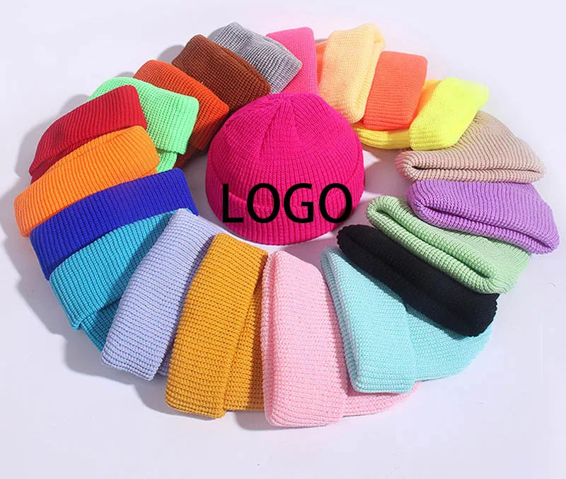 Short Melon Knitted Hat Custom Beanie Solid Color Warm Knitted Brimless Hat