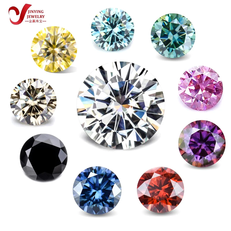 Jinying GRA certified Moissanite Round cut 1ct 2ct 3ct Gray Pink Yellow Champagne Blue Green Colors loose moissanite diamond