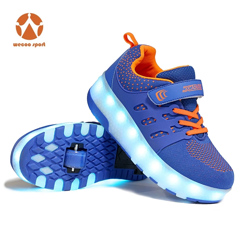 new design kids 2 wheel roller shoes , fashion skate shoe sole with roller , led light up kids  racer roller skate shoes