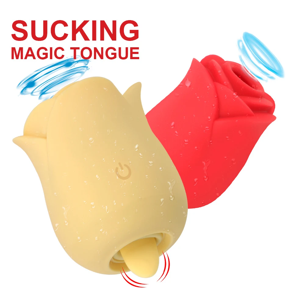 Sunfoo Female Sex Toys Yellow Rose Vibrator Rose Clit Sucker Vibrator With Tongue 2 In One Rose Licking Sucking Vibrator