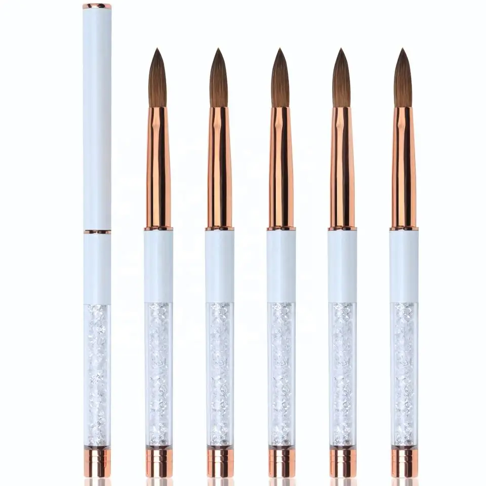 High Quality Professional 100% Pure Kolinsky Acrylic Nail Brush Manicure Kit Round Oval Sable Wood Handle Custom Nail Brush