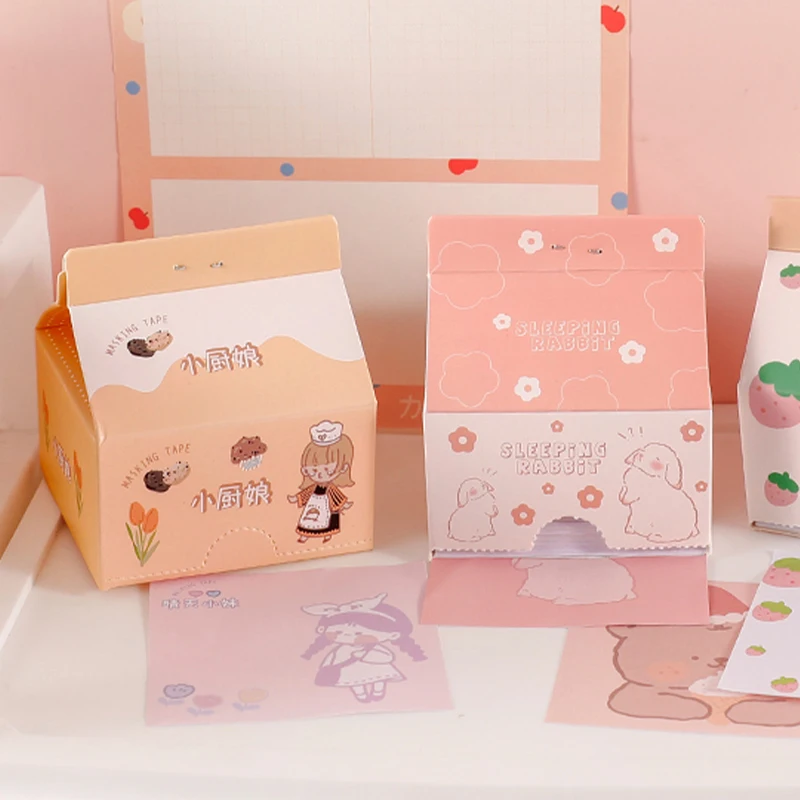 Creative Cute Milk Juice Beverage Box Design Stationary Sticky Notes Customized Cute Cartoon Sticky Notes