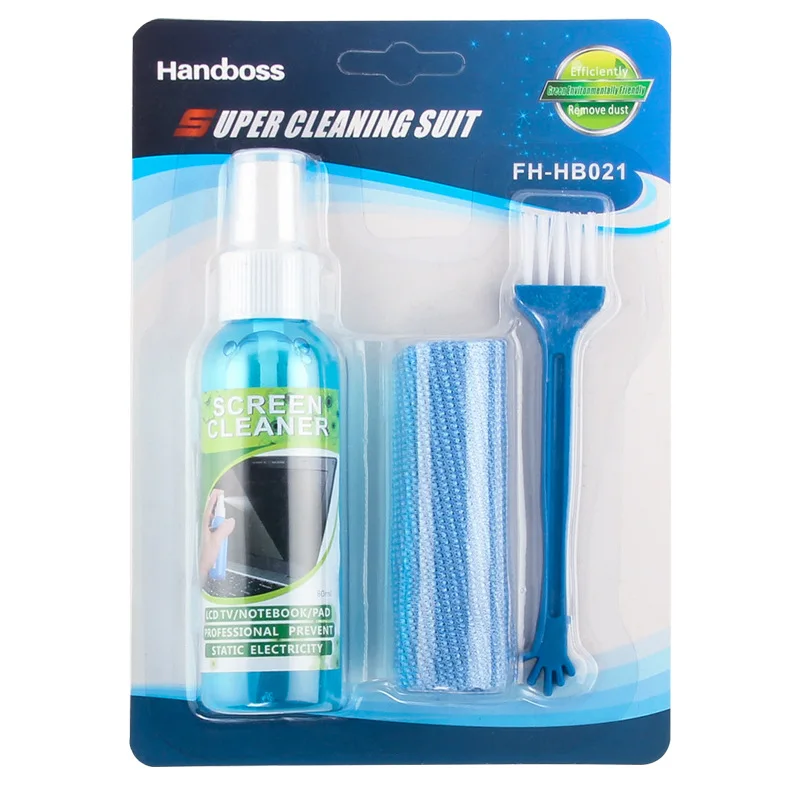 Laser 60ml LCD Monitor screen cleaner kit includes cleaning solution, micro fibre cloth, dusting brush