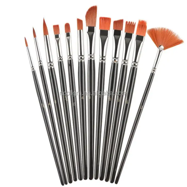 Professional acrylic paint brush manufacturers brush set 12pcs of nylon hair artist brush set painting