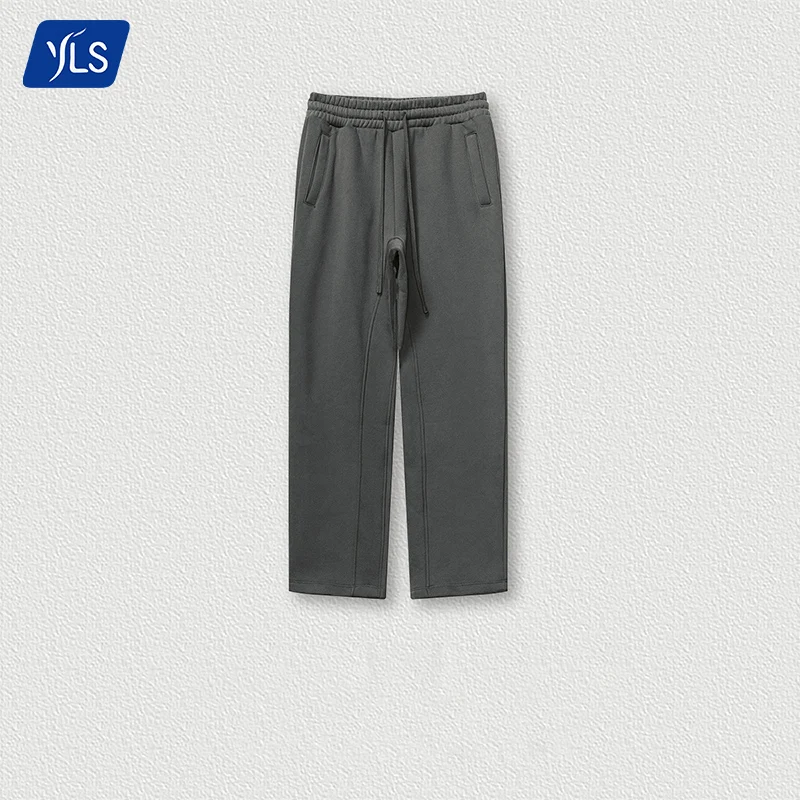 YLS Custom Oversized Fleece Cotton Flare Pants For Men Straight Wide Leg Baggy Sweatpants Stacked Sweat Pants