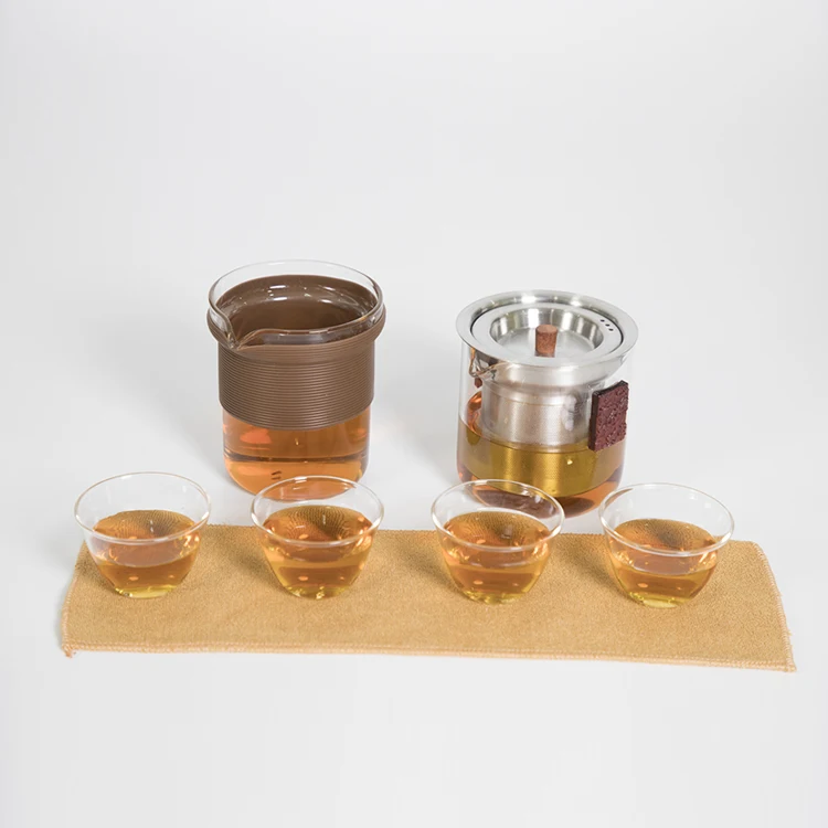 Travel Office Camping Portable Teapot Set Drinkware Glass Tea Cup Set Glass Teapot Tea Infuser and 4 Tea Cups 1 Fair Cup