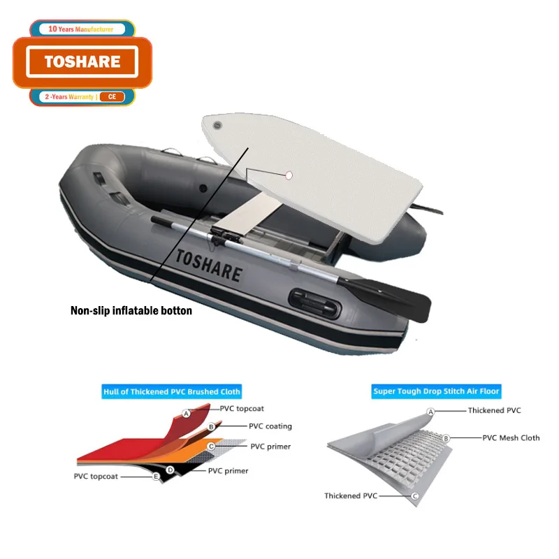 Toshare OEM Custom 1.2mm PVC aluminum floor boats 6-8 person Giant inflatable pontoon speed fishing boats