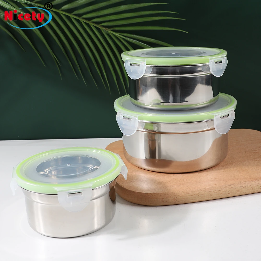 kitchen stackable stainless steel food containers with plastic lid airtight food storage set with lock snacks box for kid