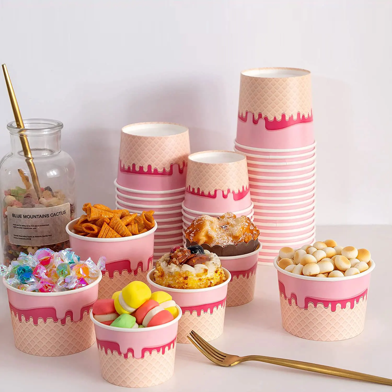 Disposable 4oz 6oz 8oz 12oz 16oz pink dessert cups  ice cream takeaway paper sundae cup with personal logo