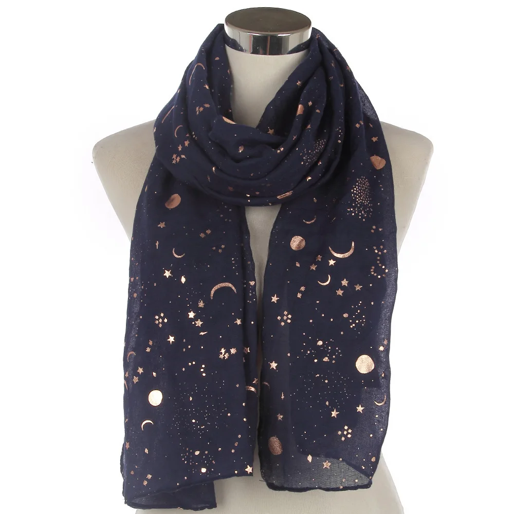 Female Mini Golden Color Star And Moon Printed Scarf Cute Carton Planet  Blanket Stole Wrap Cute Anime Scarves And Shawls