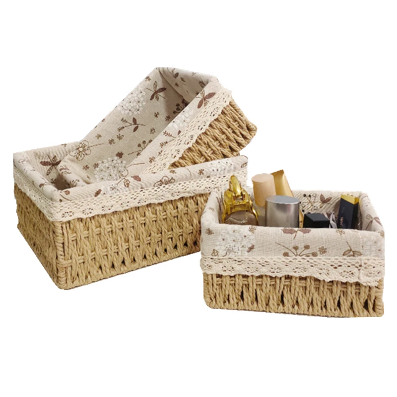 Tabletop Handmade Paper Rope Storage Basket Woven Makeup Basket Kids Toy Storage Organizer Basket