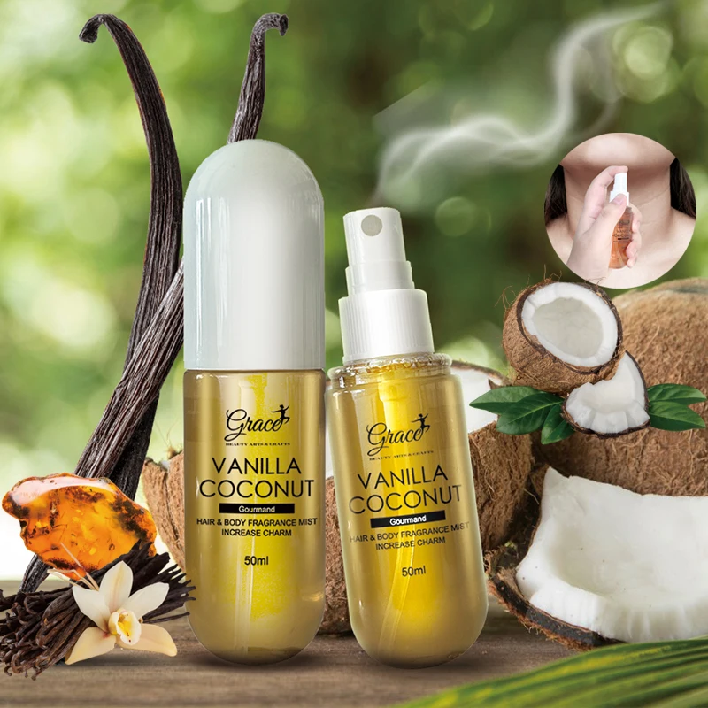 Wholesale Custom Logo Original Body Perfume Essential Oil Vanilla Coconut Musk Ambergris Scent 50ml Pheromone Perfumes spray