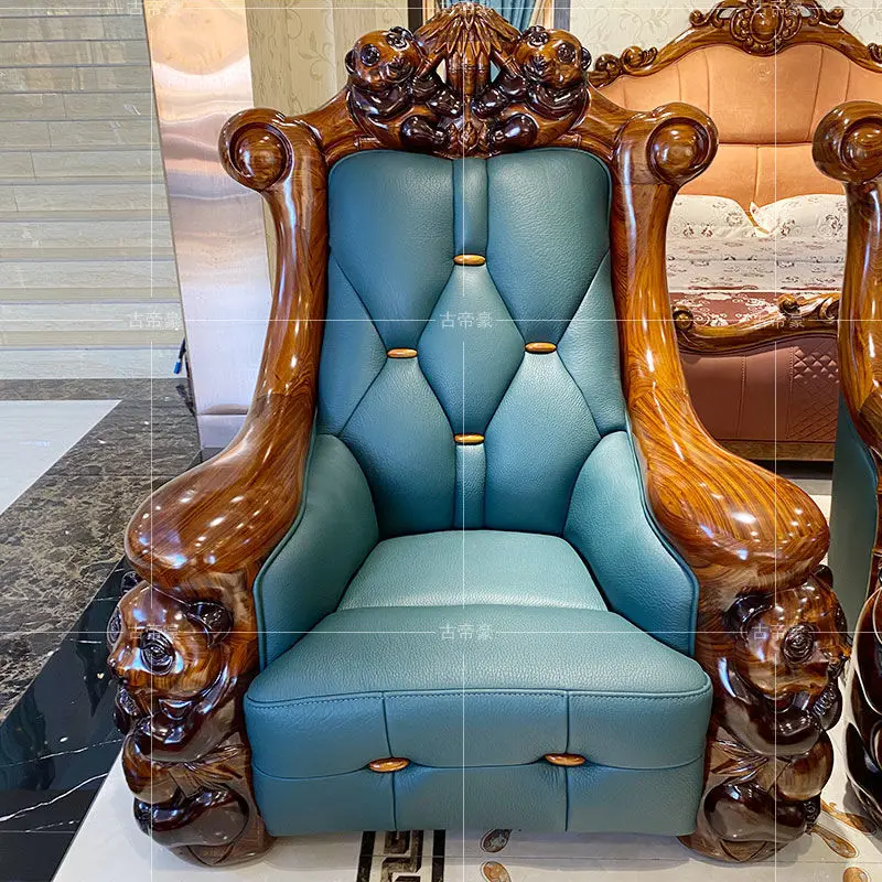 European style ebony wood carved sofa luxury high-end large apartment living room furniture classical sofa