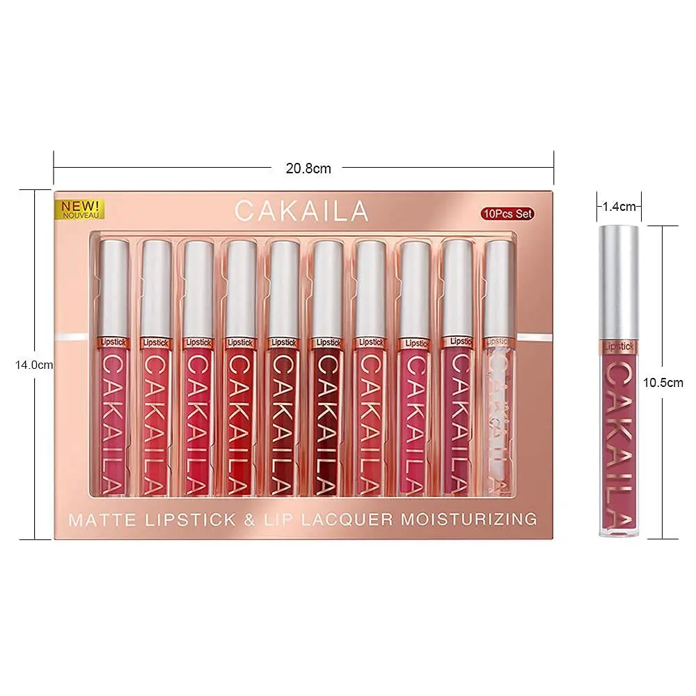10pcs Lipstick Set Vegan Lip Beauty Makeup Moisturizing Waterproof Lip Gloss