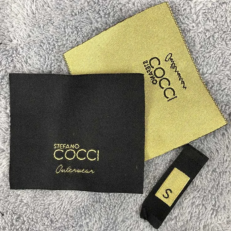 China Wholesale In Stock Non Logo Centerfold Black Color 100%polyester Woven Size Label Tag For Tops