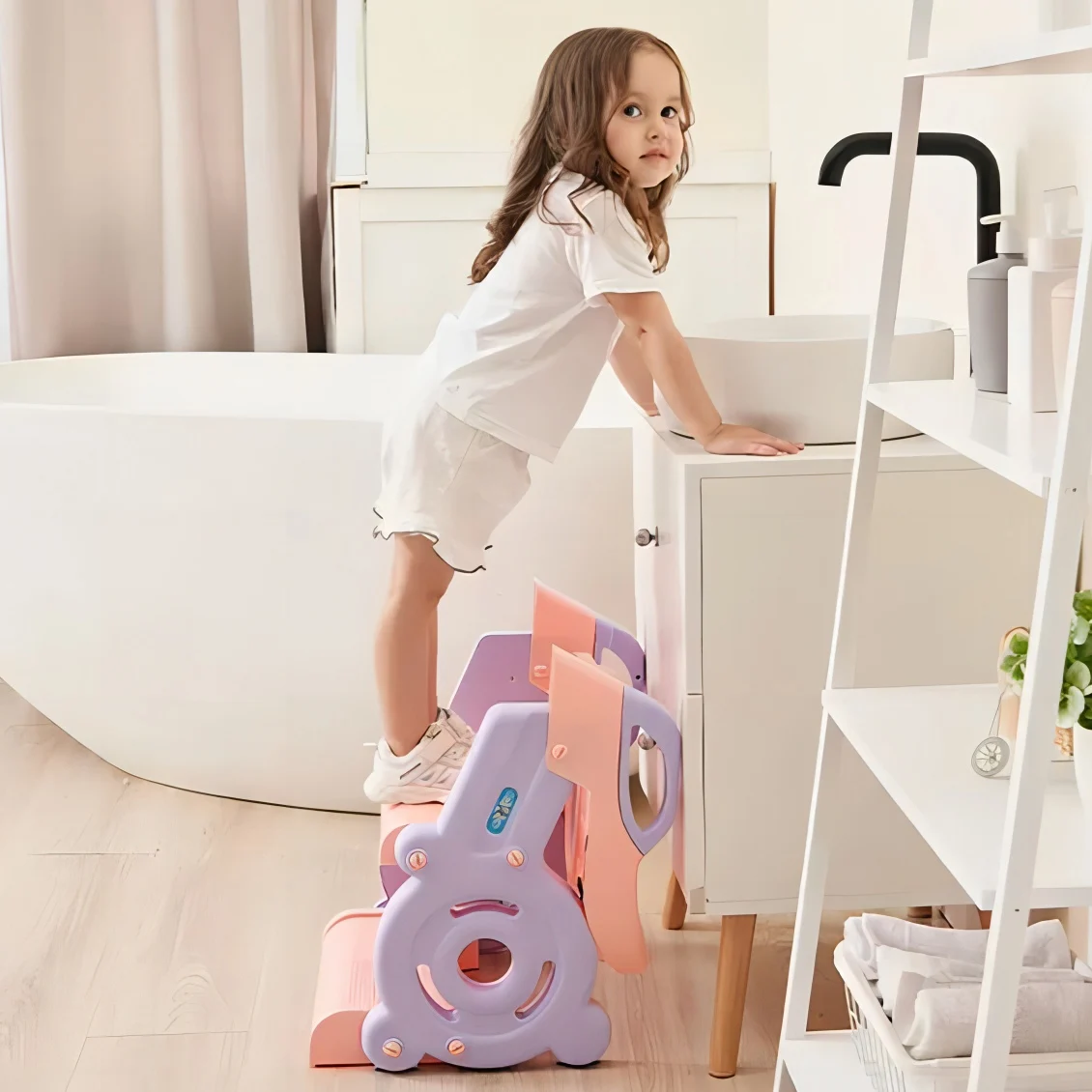 Folding Baby Potty Training Seat with Step Stool Ladder Ladder PottySeat with Comfortable Safe PVC Cushion for Boys and Girls