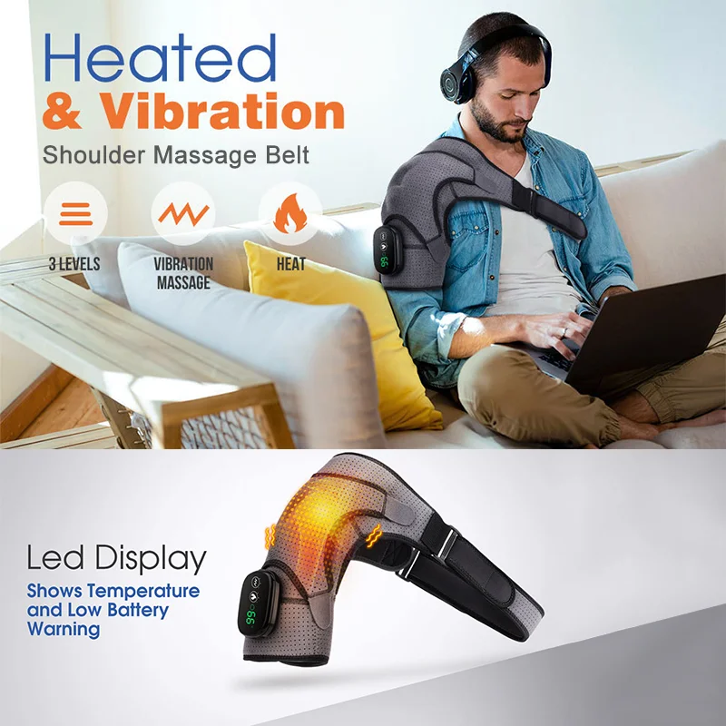 Women Men Health Care Portable Vibration Brace Support Wrap Heated Shoulder Pad Massage Belt and Shoulder Massager