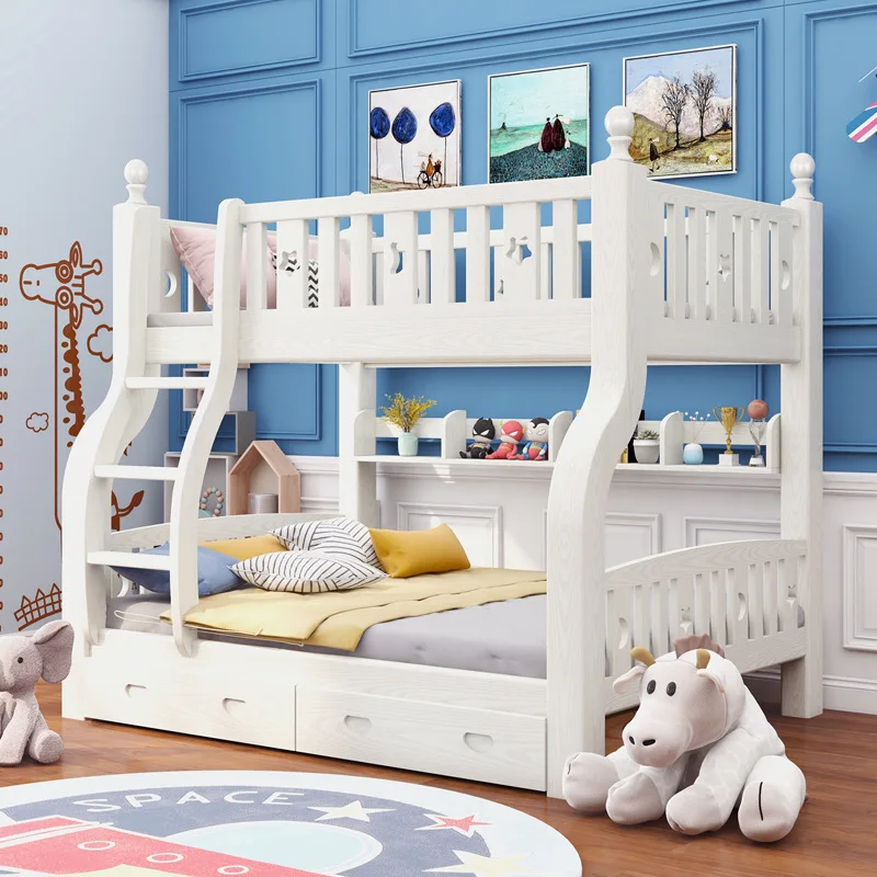 Wood Bunk Bed Pink Girl Princess Children Bed Baby Bed Bedroom Furniture Oak Wood Children's Room High Quality Thick Solid