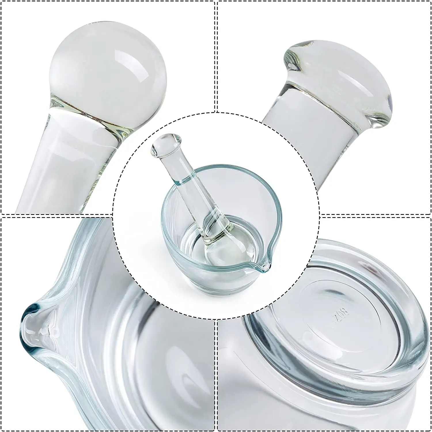 Kitchen Glass Mortar and Pestle Bowl Medicine Grinder and Mixer for Pharmacy or Science Lab