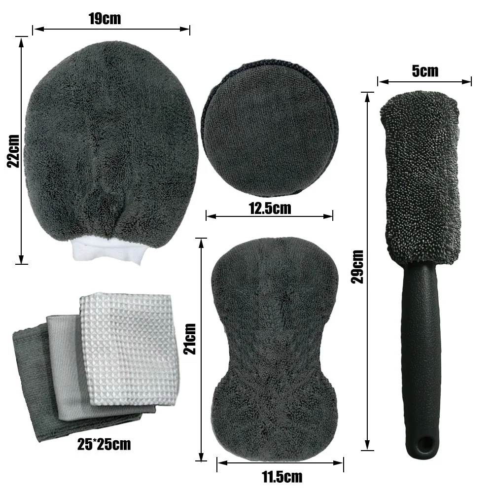 Car beauty cleaning 9-piece set Cleaning cloth glass towel car washing towel glove waxed sponge hub brush tool bag Gift set