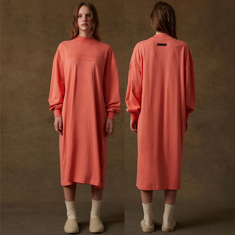 2023 оптовая продажа модное элегантное платье с 3D логотипом с длинным рукавом женское повседневное хлопковое свободное платье-футболка