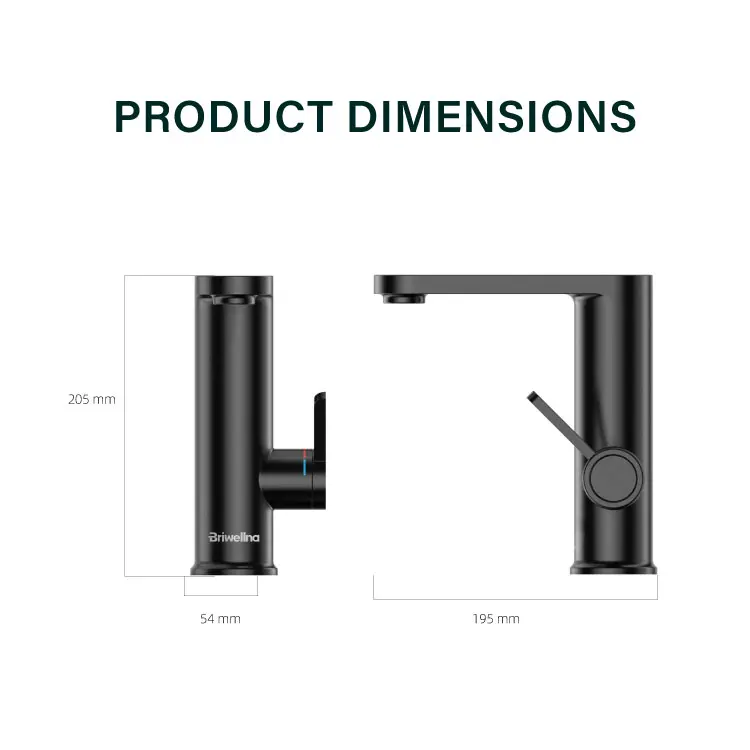 Briwellna Heating Tap LED Digital Display Basin Mixer Tap 2 in 1 Instant Electric Water Heater Tap Single Lever Geyser Faucet