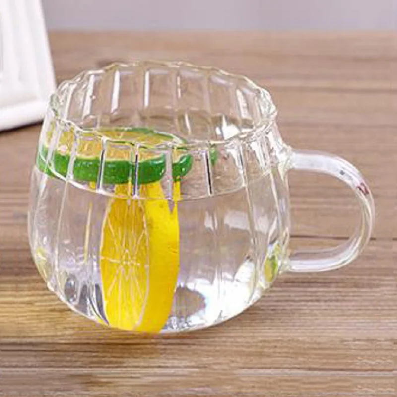 
11oz High Borosilicate Glass Cup Pumpkin Stripes Glass Cup Glass Mug With Handle 