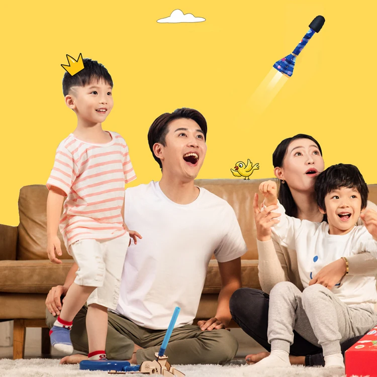 Hot Selling Children Entertainment Eva Foam Sky Flying Jump Stomp Air Pump Rocket Launcher Toy For Kids