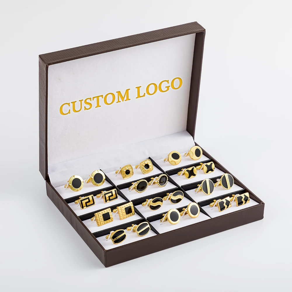 JINJIE wholesale cheapest silver and gold color  iron material cufflinks for men with gift box