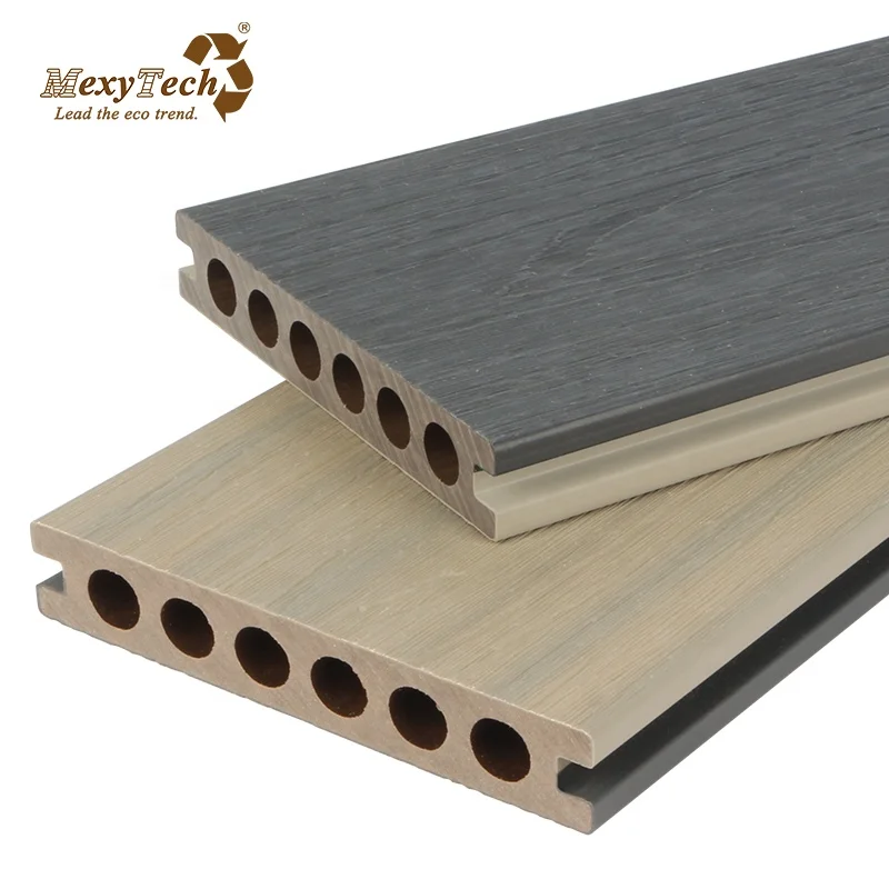 Mexytech recycled wood plastic Bicolor decking pvc wood-plastic profile and extrusion line railings for decks