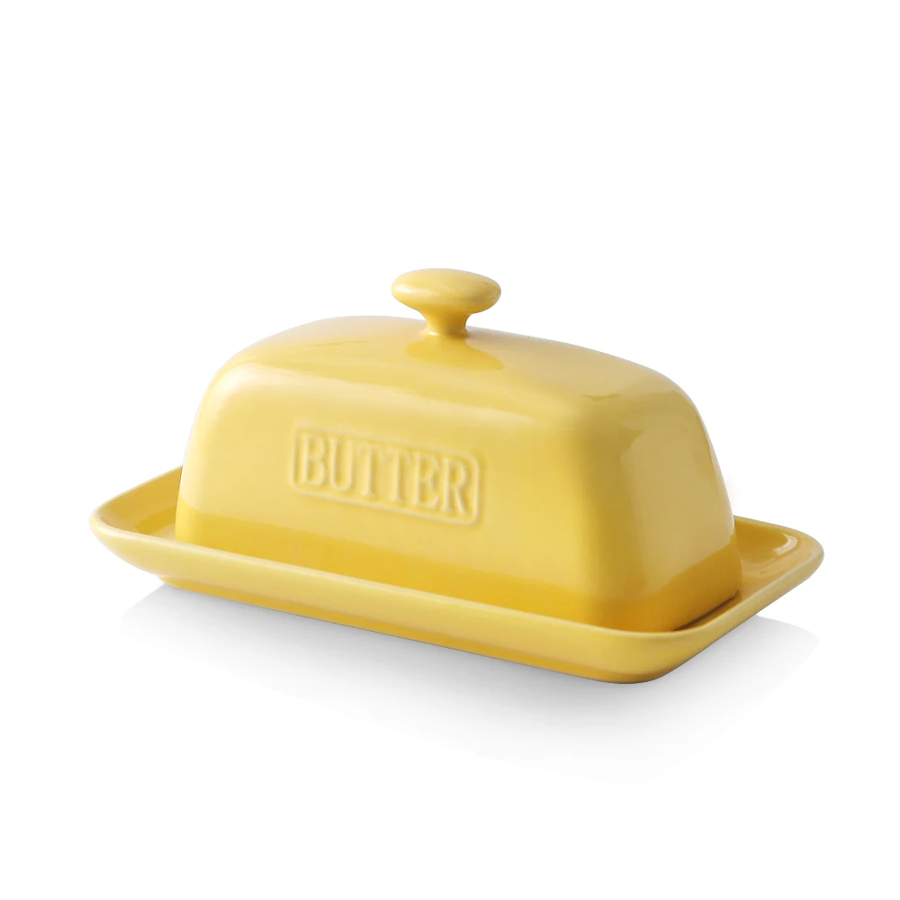 RTS New Arrival Ceramic Glazed Rectangular Butter Dish With Lid Porcelain Butter Keeper For Srorage