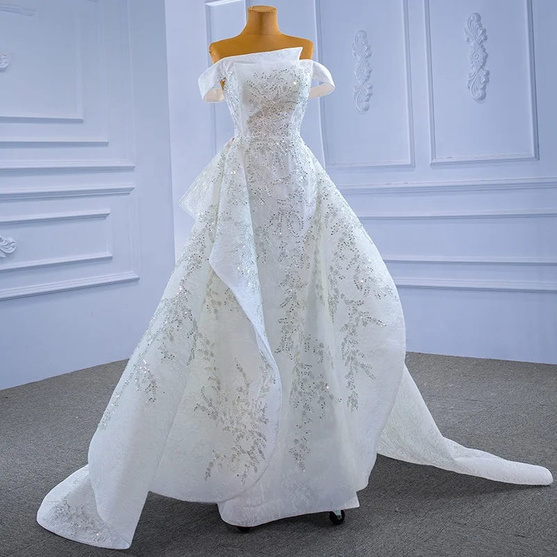 Jancember RSM67336 Ladies 2021 Elegant Luxury Crystal Bead Sequin Embroidered Wedding Dress