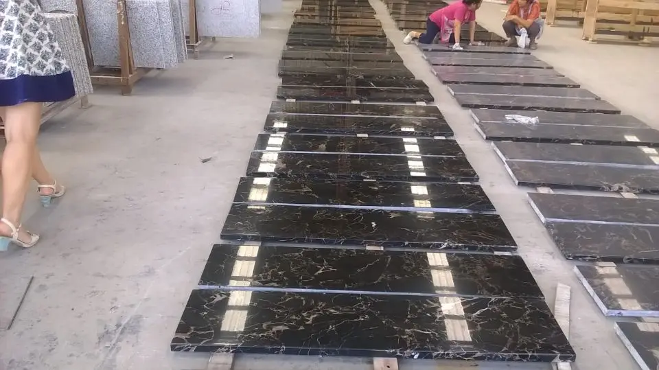 Competitive Price Chinese Polished Black Nero Portoro Gold Marble Floor Tiles