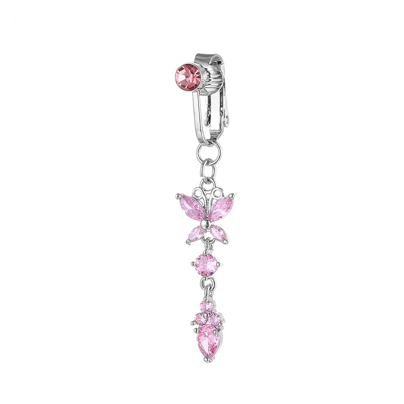 New CZ Zircon Butterfly Fake Belly Piercing Non Piercing Belly Button Ring Butterfly Clip On Umbilical Navel Fake Piercing