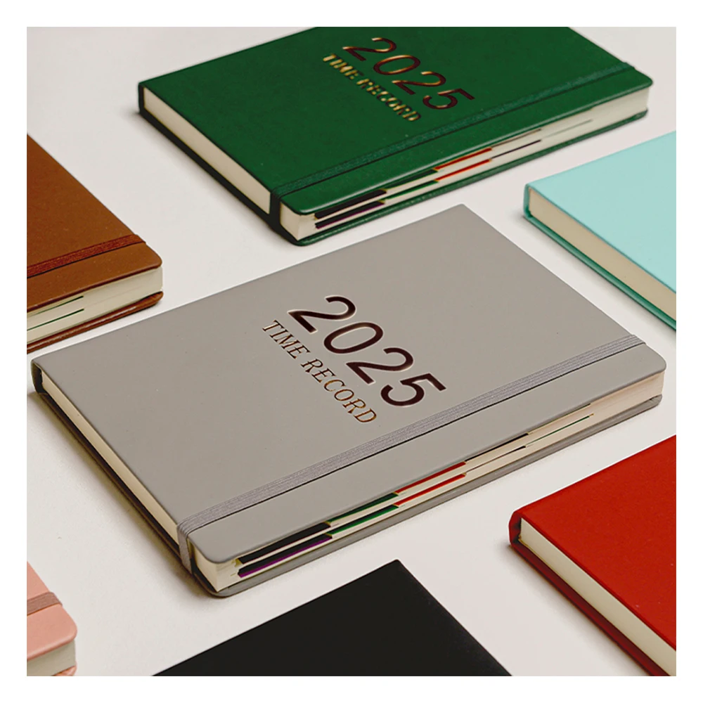 Whosale 2025 2026 dairy custom logo notebook A5 PU leather hardcover English Spanish business agenda meeting notebooks planner