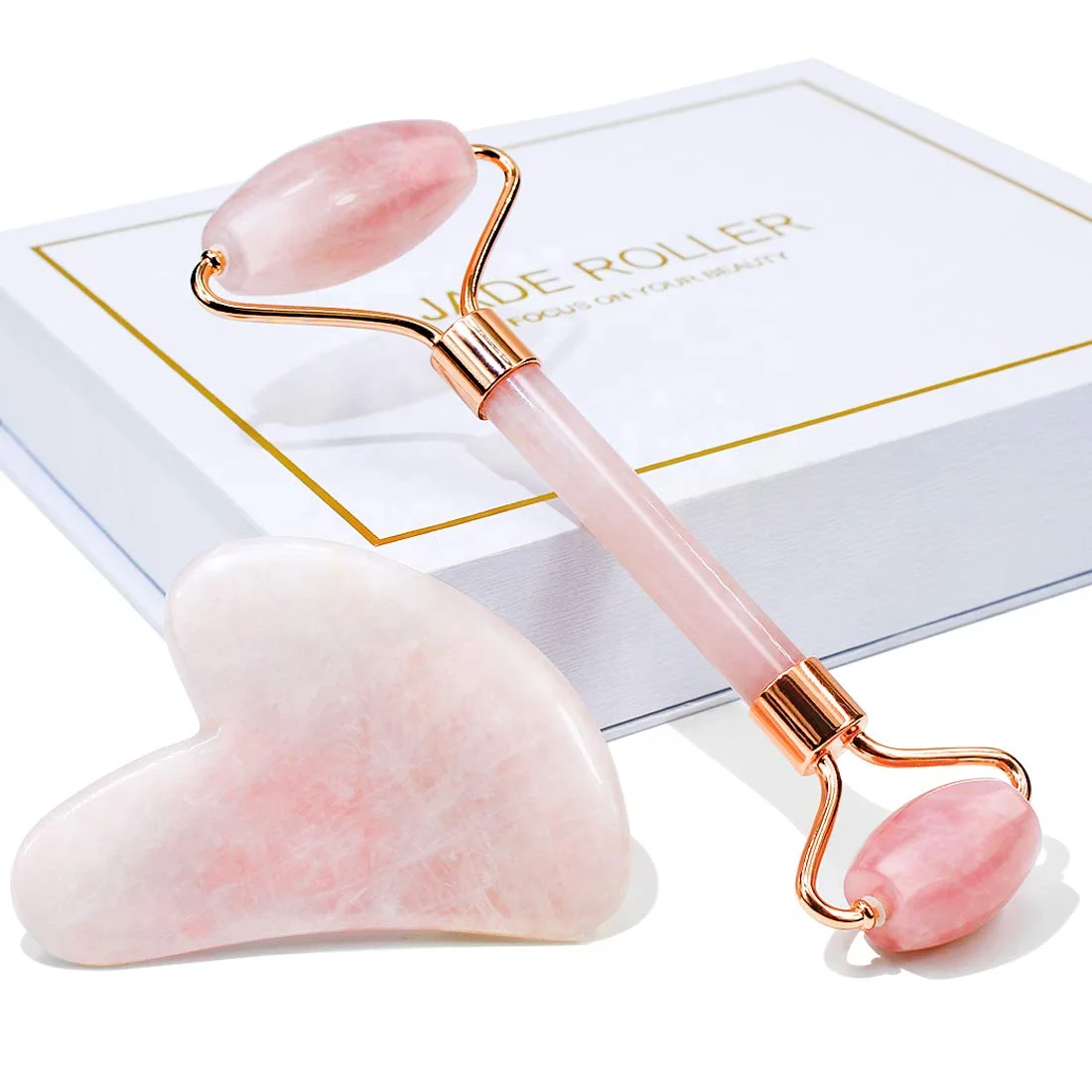 
Best Seller OEM Private Label Anti Aging Natural Jade Stone High Quality Rose Pink Quartz Facial Jade Roller for Face Massage 