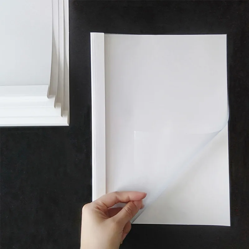 Transparent tender book cover free punching plastic cover folder white cardboard hot melt book cover for book binding