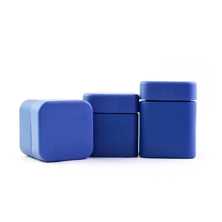 3oz square glass jar frosted cobalt blue matte opaque straight flower smell proof childproof square glass jars storage hot stamp