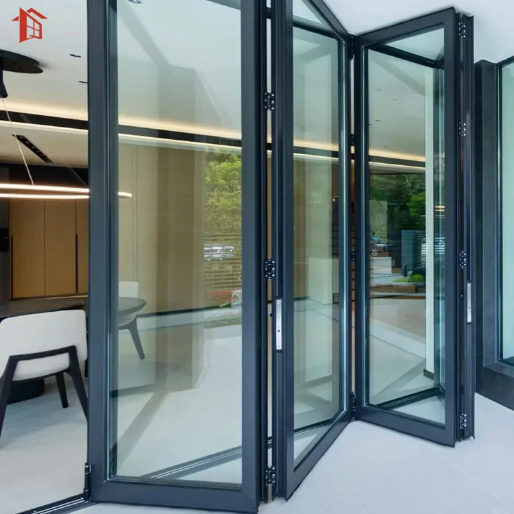 High quality living room partitions frameless folding door interior slim frame soundproof panoramic aluminium folding door