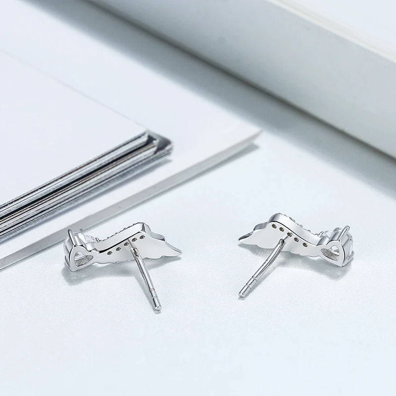 RINNTIN SE313 Angel wings Earrings Customized Jewellery 925 Sterling Silver Stud Earrings for Women