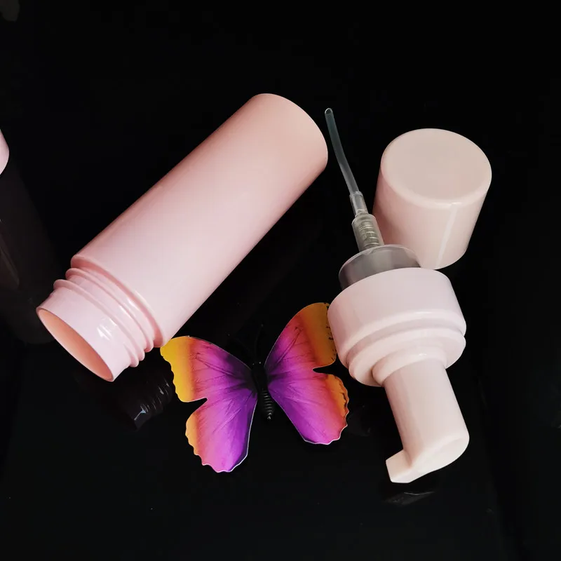 Cosmetic facial cleanser 100ml 150ml 200ml pink pet airless foam pump bottle with eva silicone brush emulsion foam mousse bottle