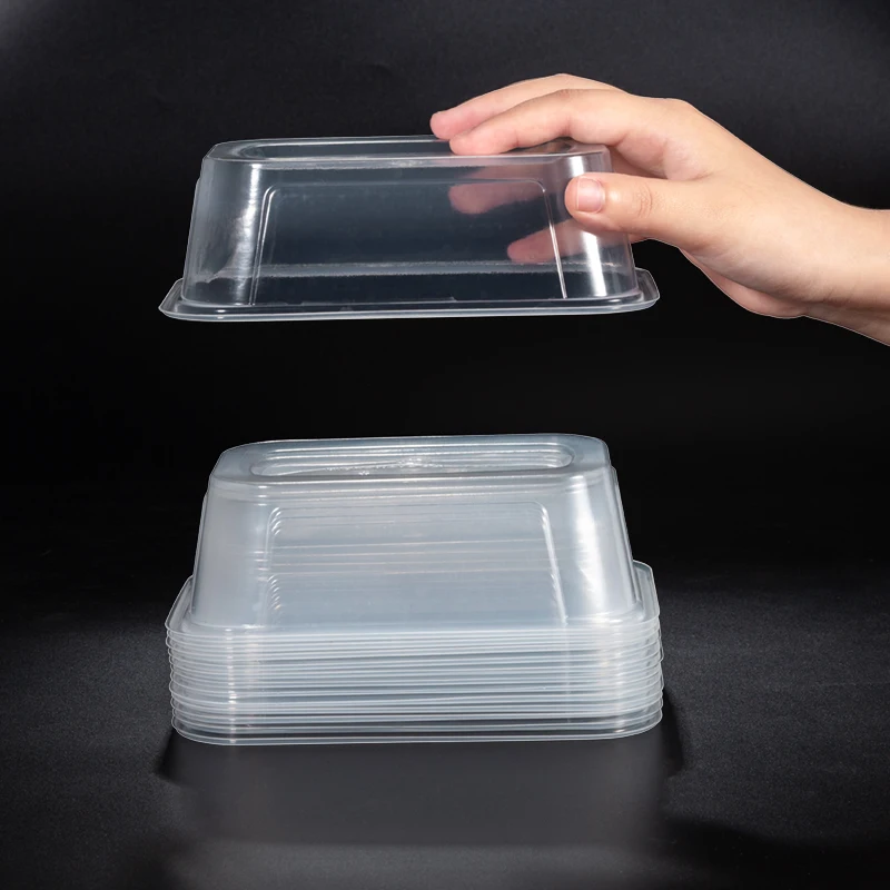 Custom 750ml Square Lunch Box Take Away Food Container Modern Disposable Storage Boxes Clear Rectangular Microwave Plastic FP-4