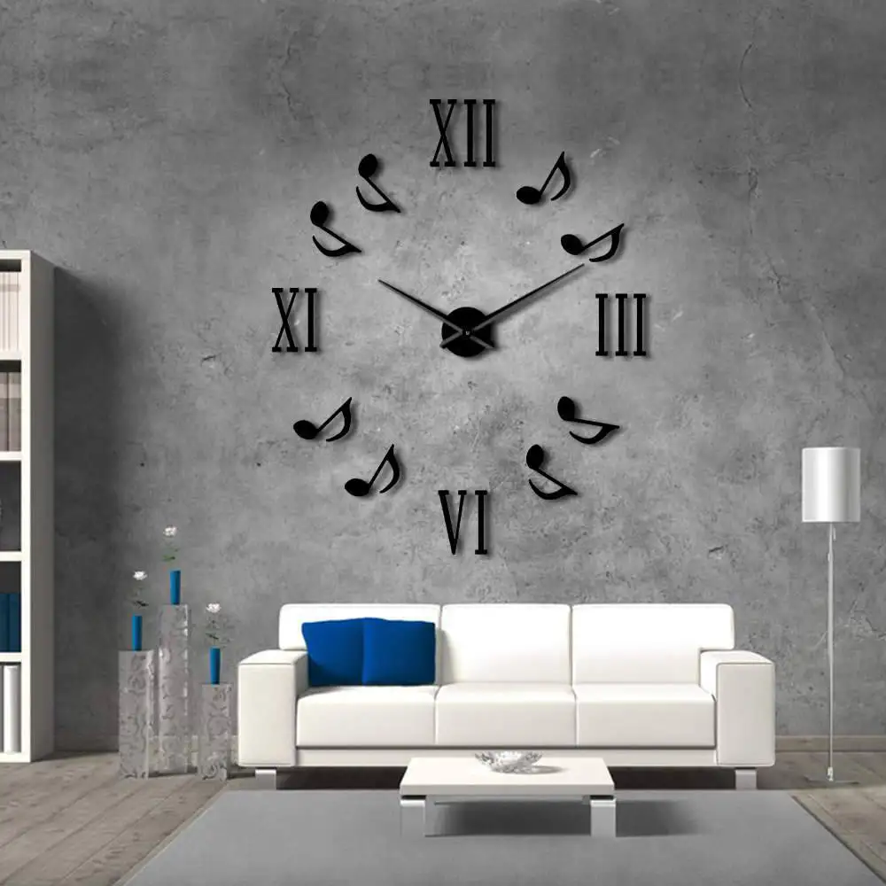Musical Notes Art Creative Large Wall Clock Modern Design 3D Fashion Acrylic Clocks Watch Living Room Home Decor