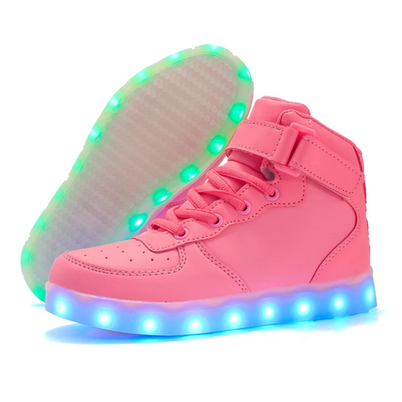 Cheap High Top Light UP Fashion Sneakers Adult Led Skateboard Shoes Comfortable Kids Flashing Light Shoes USB