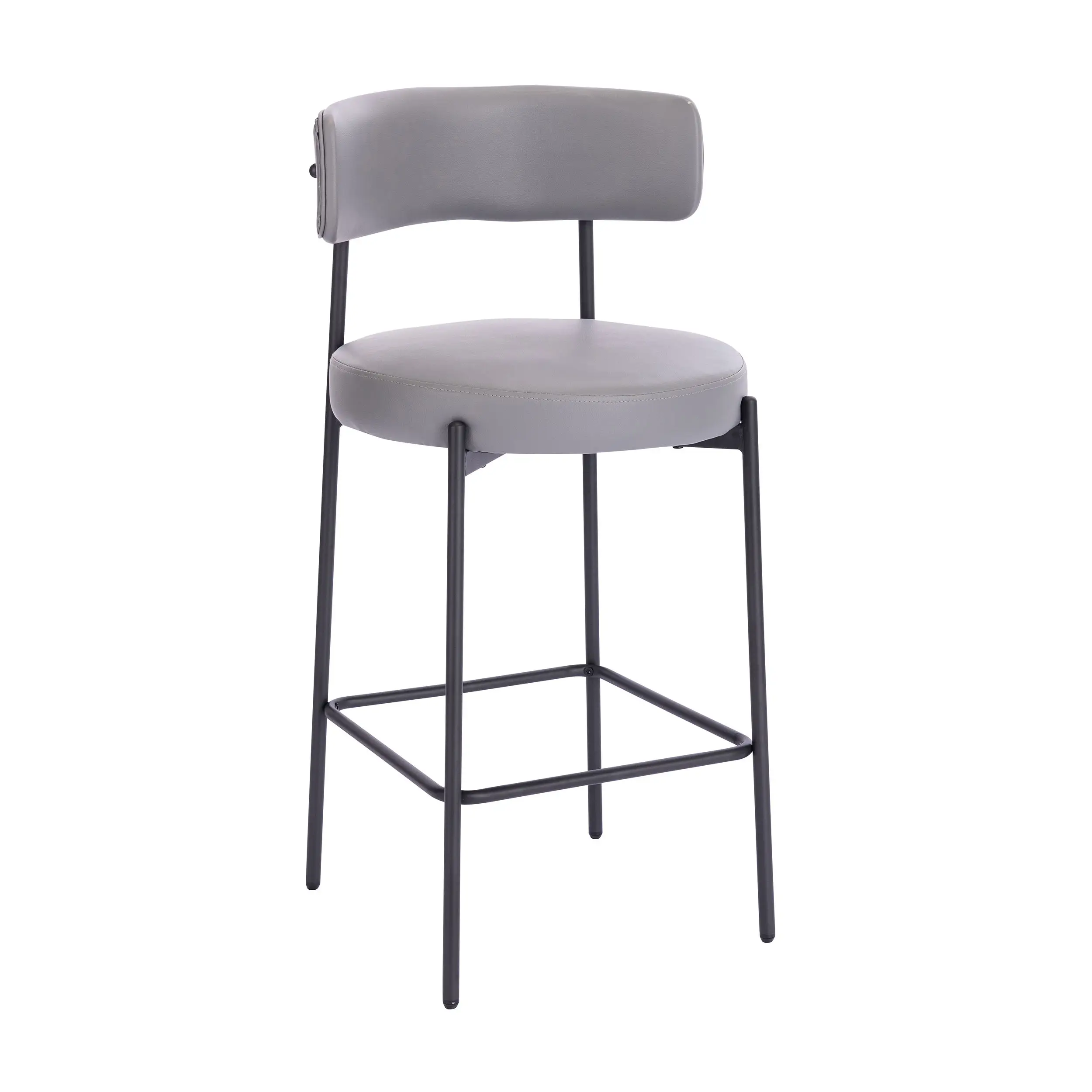 Manufacturer Supplier Mid Back Leather Soft Leather Seat Cushion Kitchen Counter Metal Legs High Bar Stool
