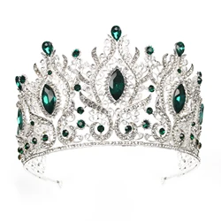 Big Luxury Baroque Rhinestone Emerald Green crystal silver Pageant wedding bridal Crowns and Tiaras for queen