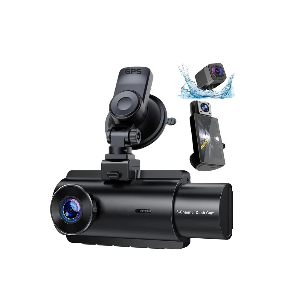 Private Model 3 Channel 4K Dash Cam Front Inside Rear  Driving Recorder WiFi GPS Logger 3 Inch TFT IPS Screen Car Black Box