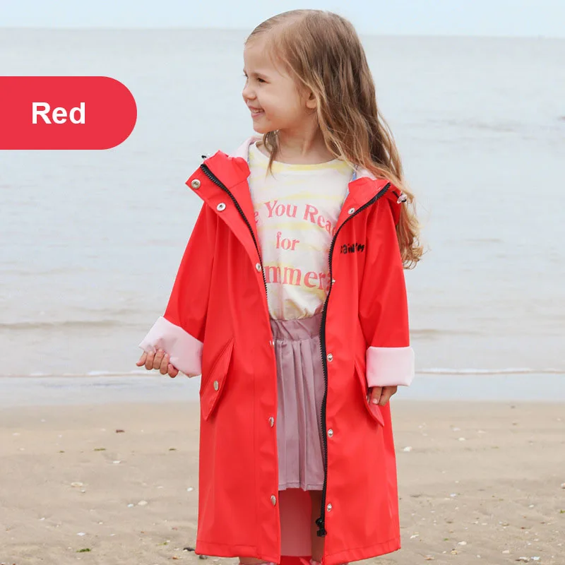 Custom Logo Kids Thick PU Leather Knitted Fabric Raincoat Waterproof Backpack Rain Jacket for Boys and Girls