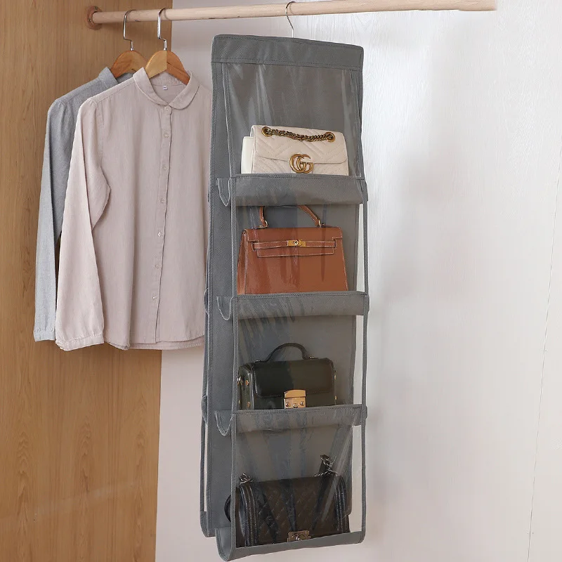 New 6 Pocket Folding Wardrobe Hanging Handbag Purse Anti-Dust Organizer Rack Hook Hanger Storage Hanging Bag
